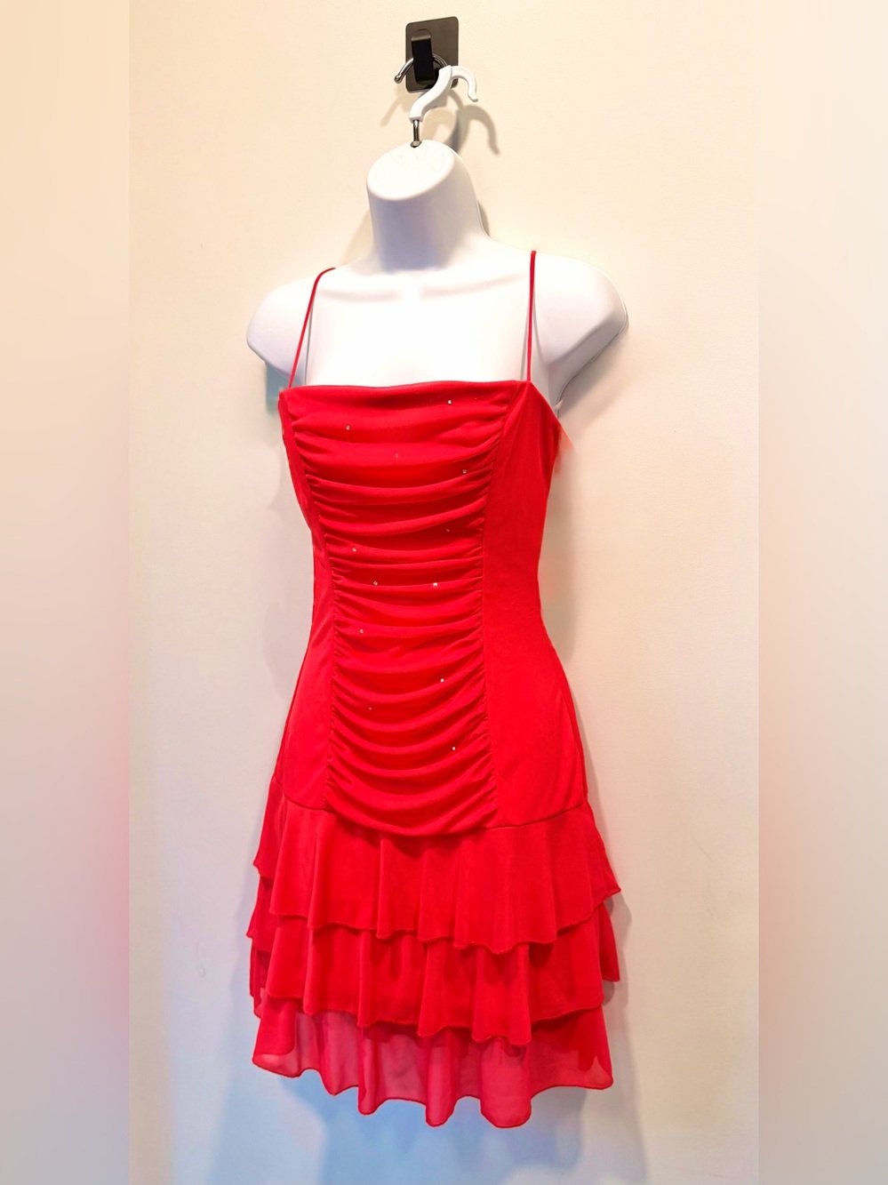 Vintage Y2K Rampage Red Ruched Mini Dress M Formal Vacation Party Romantic 90s - Picture 8 of 11